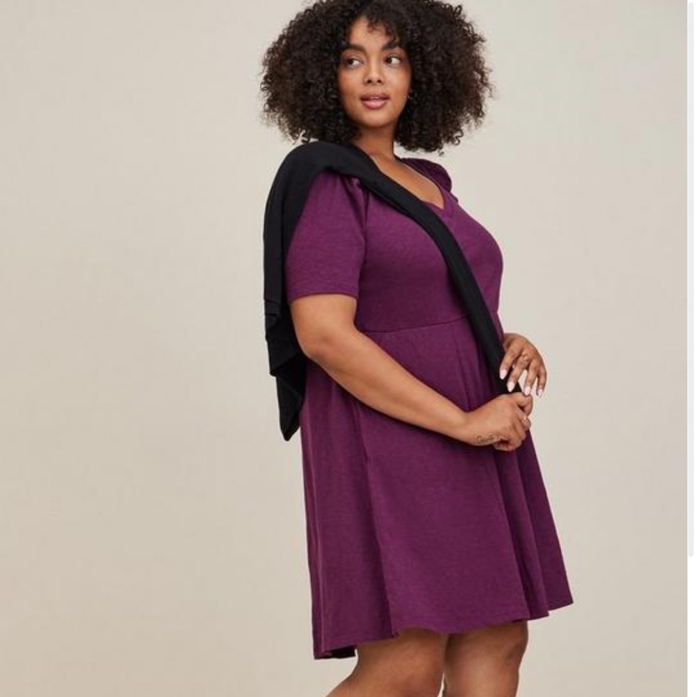 Mini Slub Puff Sleeve Skater Dress